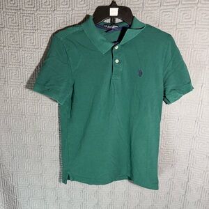 US Polo Assn. Collard Shirt Boys Size XXl 18 Solid Green Short Sleeve